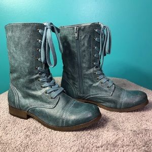 Blue Military Style Lace Up Boots